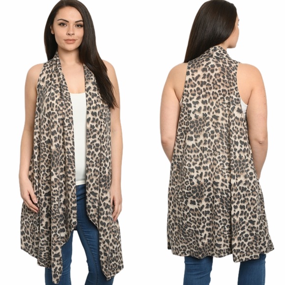 Tops - Leopard Print Plus Size Cardigan Duster 1X 2X 3X